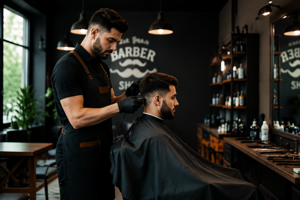 آرایشگر مرد حرفه‌ای در آرایشگاه مدرن برای توسعه کسب و کار